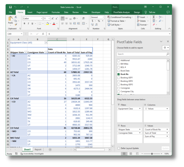 Use Excel PivotTables to analyze trucking software data in new ways.