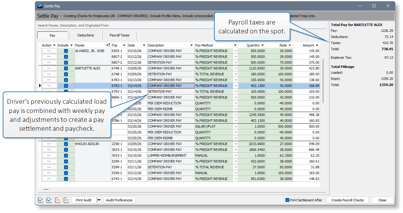 Frontline Q7's single stop pay settlement and payroll processing.